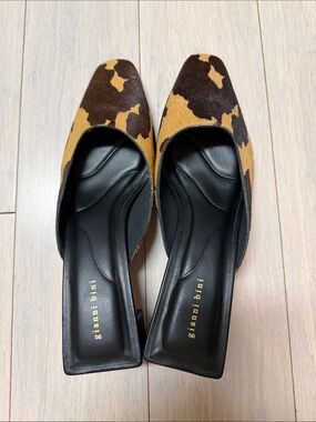 Gianni Bini Leopard-Print Square-Toe Mules in Brown